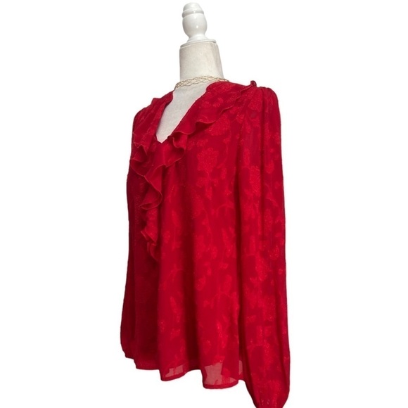 Tamara H Embossed Floral V neck Ruffle Blouse NWT - Picture 5 of 6